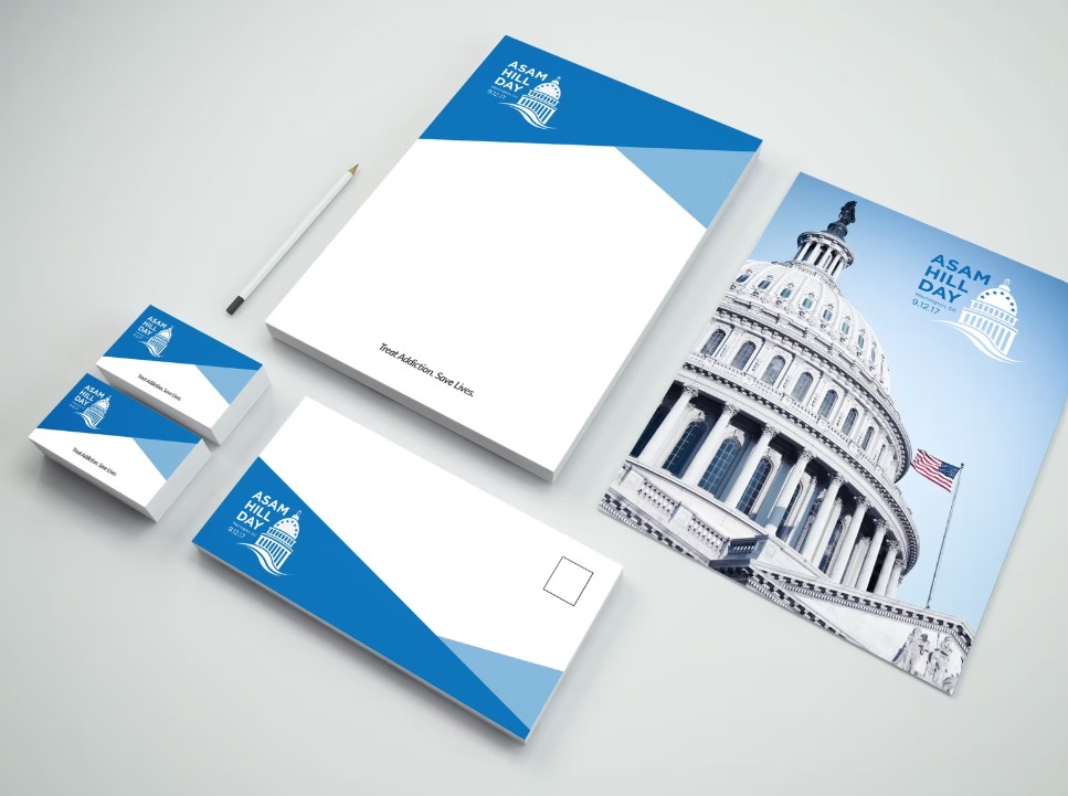 ASAM Hill Day branding: letterhead, envelope, business cards and Capitol poster